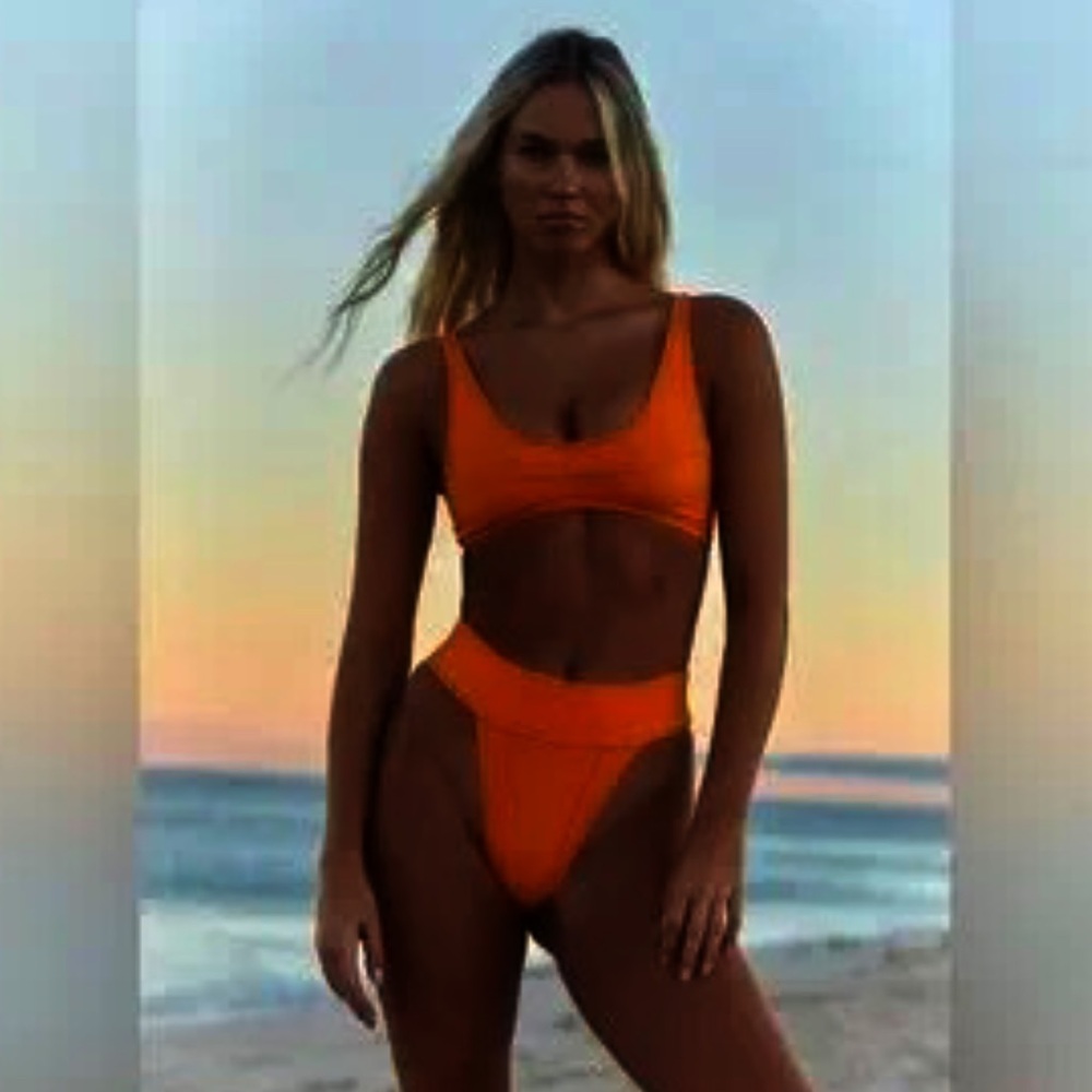 NEW FREE PEOPLE Beach WOMENS free-est Dylan High-Waist Bikini Bottoms Orange L